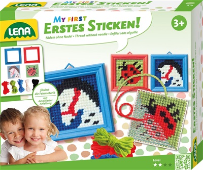 Første broderi med korssting - hest og mariehøne